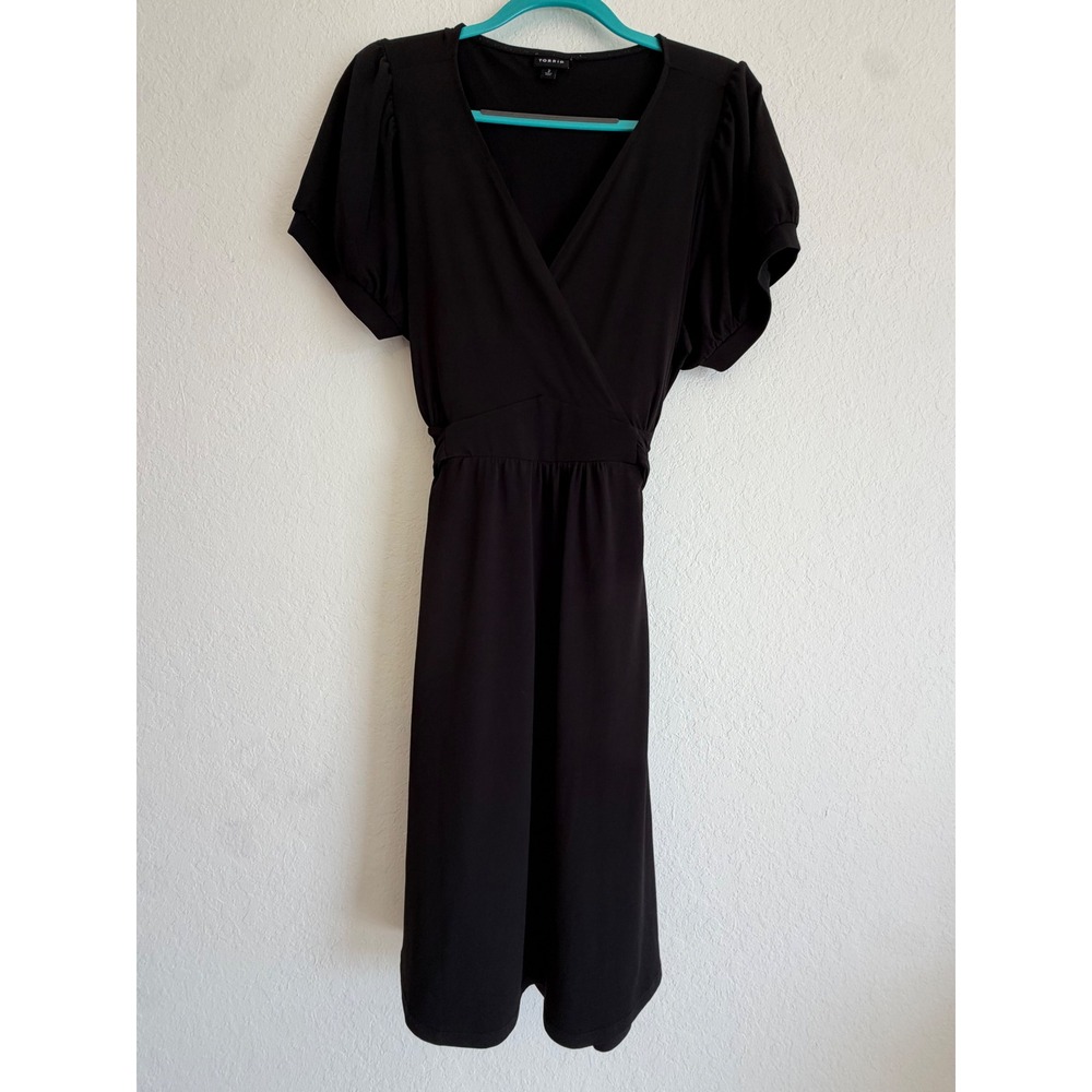 Torrid Black Jersey Wrap Front Puff Sleeve Pocket Dress Size 2 2X 16775184